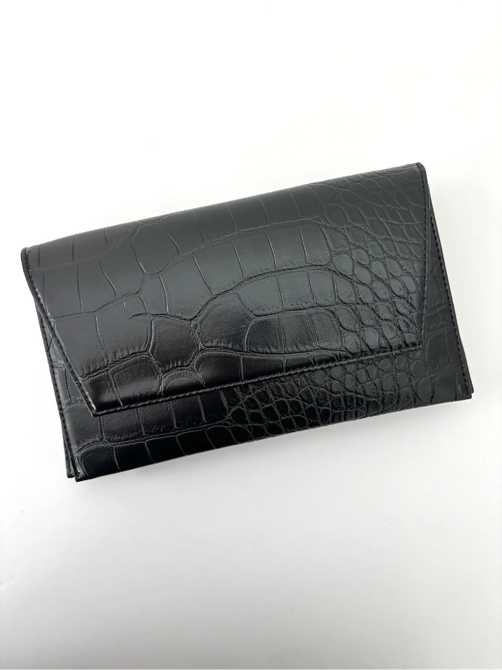 ZARA Black Croc Embossed Envelope Clutch NWT Convertible Shoulder Bag